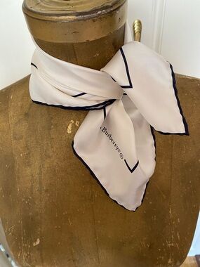 Burberry Cream Silk Scarf with darkNavy Border